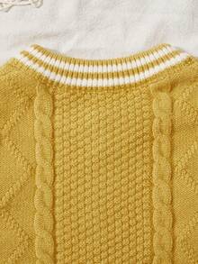 Baby Boy Striped Trim Cable Knit Cardigan - Yellow - View 5