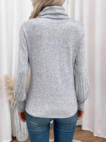 EMERY ROSE Ruffled Neck T-shirt - Grey - View 2