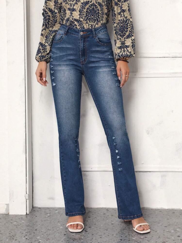 Distressed Denim Long Pants