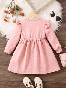 SHEIN Váy viền bèo nhún họa tiết trái tim cho bé gái - Hồng - Xem 2