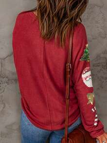 Sequin Christmas Print Raglan Sleeve Tee - Multicolor - View 2