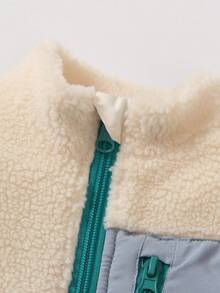 男嬰拉鏈開襟撞色滾邊絨毛外套 - 杏色 - 查看 3