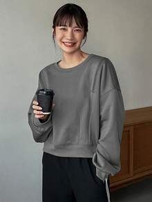 FRIFUL 拉鍊細節冷肩運動衫 - 灰色 - 查看 5