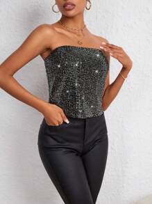SHEIN Privé Top bandeau con lentejuelas - Plateado - Ver 6