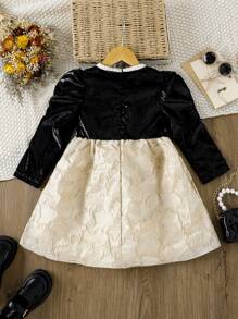 SHEIN Toddler Girls' Puff Sleeve Floral Embroidery Hem Dress