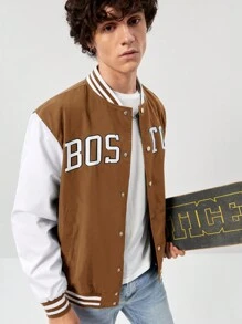 Manfinity RebelGame Áo khoác Varsity họa tiết chữ cỡ lớn dành cho nam, dành cho mùa thu đông - màu nâu - Xem 4