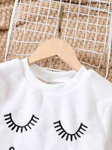 Girls' Heart Print Flannel Homewear Pajama Set - White - View 4