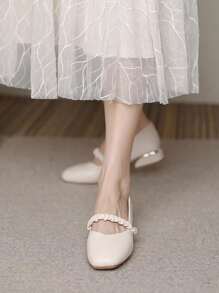 HanDuEke 女款珍鞋2023新款法式風格專業粗跟中跟小尺寸高跟仙女平底鞋