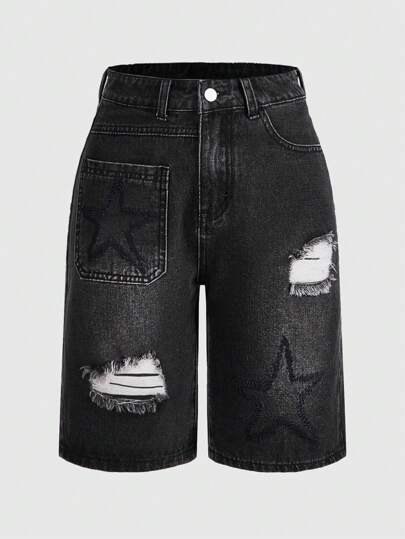 Grunge Punk Women's Distressed Denim Shorts