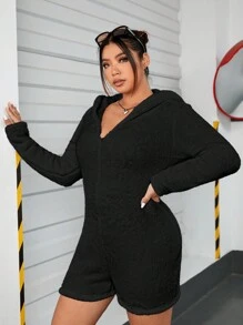 SHEIN EZwear 加大碼女士3d耳朵設計毛絨連體褲 - 黑色 - 查看 3