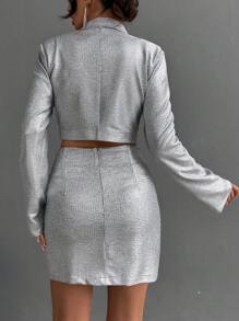 SHEIN Women's Solid Color Suit With Slit Skirt