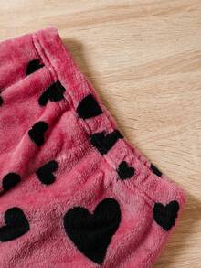 Girls' Heart Print Flannel Homewear Pajama Set - White - View 3