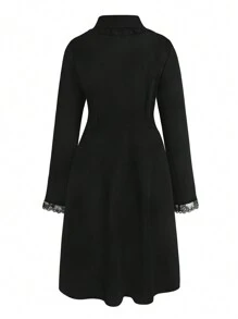 SHEIN LUNE 大码女式不对称下摆双排扣大衣 - 黑色 - 查看 2