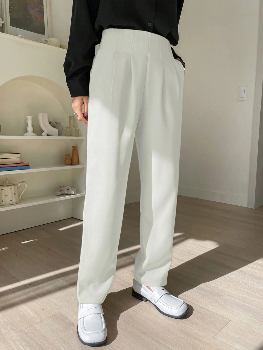 DAZY Casual Business Style Solid Color Tapered Pants Women Dress Pants - White - View 1