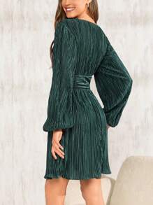 SHEIN Clasi Women's Pleated Lantern Sleeve Dress