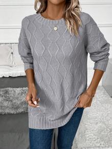EMERY ROSE Women's Diamond Knit Long Sweater - Grey - View 1