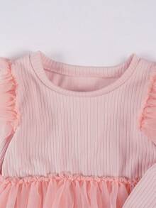 女嬰荷葉邊網紗邊洋裝 - 藕粉色 - 查看 5