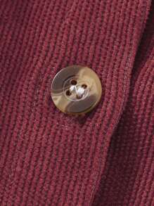 SHEIN 2入組少女休閒長袖肋紋圓領上衣和灯芯絨鈕扣吊帶裙冬季套裝 - 酒紅色 - 查看 6