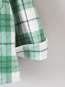 SHEIN 女小童格紋印花翻蓋口袋襯衫不帶T恤 - 綠色 - 查看 3