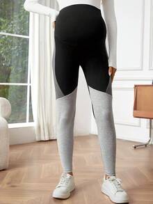 SHEIN 孕妇可调节腰部拼色紧身裤 - 彩色 - 查看 4