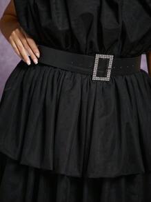 Hauture Plus Layer Hem Ruffle Tube Dress - Hitam - View 5