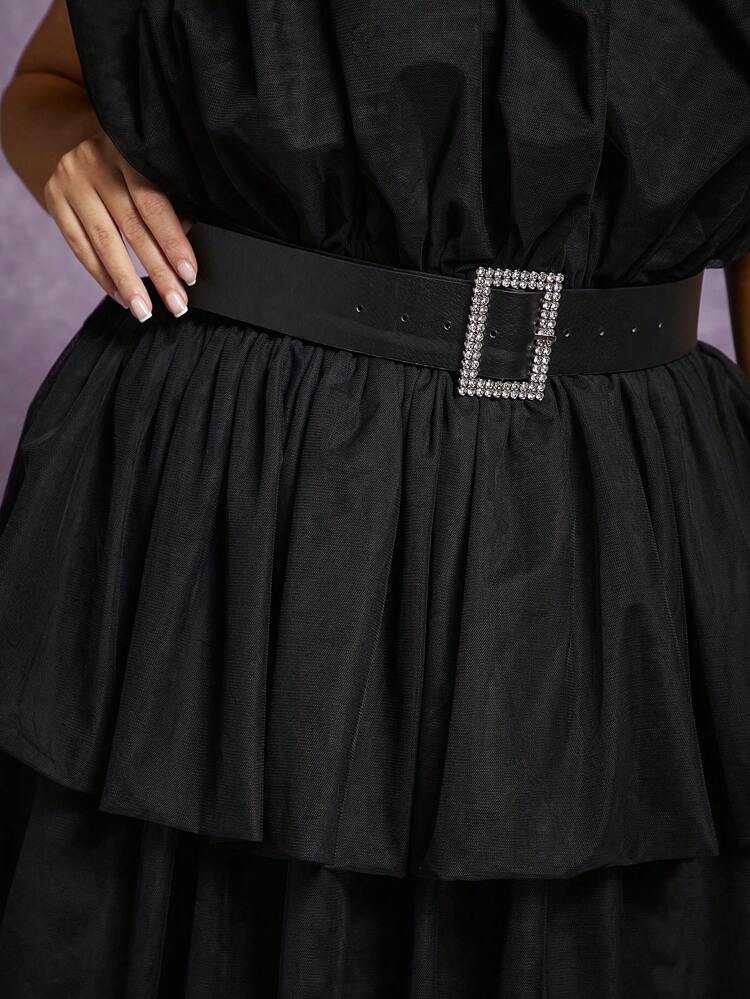 Plus Layered Ruffle Belted Dress