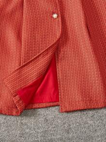 SHEIN Girls' Woolen Coat With Asymmetrical Lapel Collar, For Tween - Red - View 8