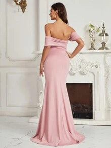 SHEIN Belle Off Shoulder Mermaid Hem Bridesmaid Dress Elegant Dress - Pink - View 2