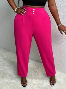 Slaydiva Plus Button Front Suit Pants - Hot Pink - View 6