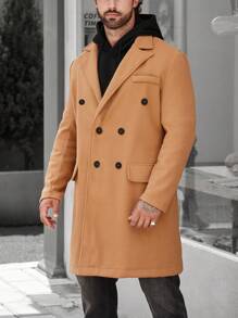 Manfinity Homme Hombres Abrigo de doble botonadura - Caqui - Ver 7