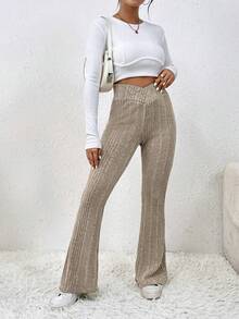 SHEIN Essnce High Waist Flare Leg Pants - Apricot - View 6