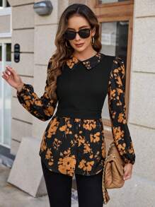 SHEIN Clasi 印花燈籠袖假兩件上衣 - 彩色 - 查看 3