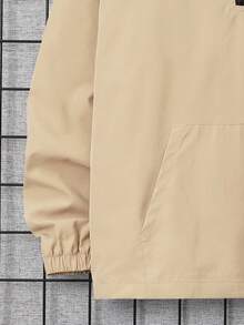 SHEIN Con trai Giải trí áo có mũ Nửa Zip Dệt Nhẹ Áo khoác Với Mẫu chữ In , Đối với Thiếu niên - Màu Khaki - Xem 4