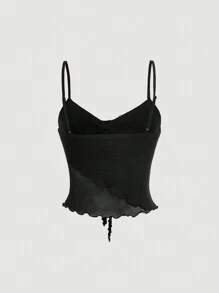 SHEIN MOD Dán in hoa Ren Mộc nhĩ Cami ngọn - màu đen - Xem 2