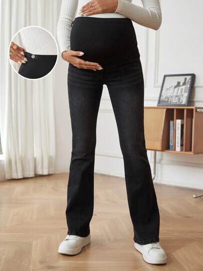 SHEIN Maternity Adjustable Waist Flare Leg Jeans