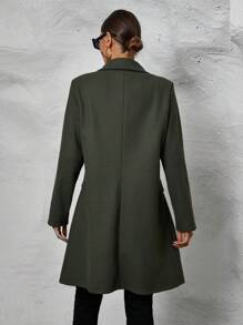 SHEIN Clasi Abrigo de mujeres con botón unicolor de lana - Verde - Ver 2