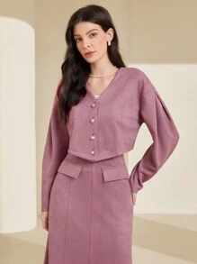 Mulvari Của phụ nữ Quần skinny Áo khoác Và Váy Bộ - Bụi hồng - Xem 3