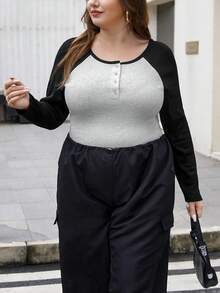 SHEIN Essnce Hơn Khối màu Tay Raglan Áo thun - Nhiều màu - Xem 5