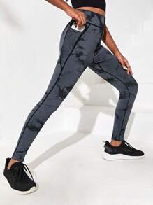 Tween 女童无缝扎染针织休闲运动裤 - 黑與白 - 查看 3