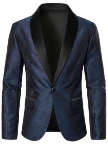 Manfinity AFTRDRK 男士提花單排釦西裝搭配純色褲子套裝 - 藍色 - 查看 7