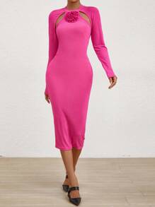 SHEIN Privé Chất rắn Cắt ra Hoa âm thanh nổi Váy bodycon - Hồng - Xem 5