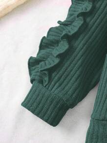 SHEIN Young Girl Heart Print Ruffle Trim Raglan Sleeve Sweatshirt & Leggings