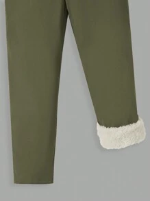 SHEIN 男大童馬印花金屬扣環腰帶長褲 - 綠色 - 查看 5