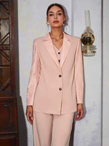 Sollinarry 1pc Suit Collar Blazer Jacket - Pink - View 1