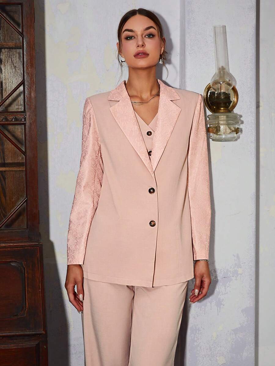 Sollinarry 1pc Suit Collar Blazer Jacket - Pink - View 1