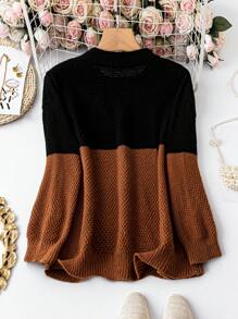 SHEIN LUNE Plus Two Tone Drop Shoulder Sweater - Multicolor - View 2