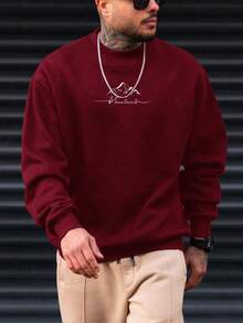 GENTILAND Men Plus Letter Graphic Sweatshirt - Burgundy - View 3
