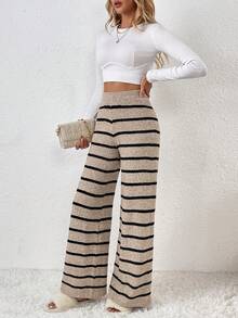 SHEIN LUNE Women's Leisure Knitted Trousers - Khaki - View 4