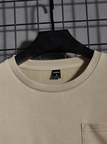 GENTILAND Nam Chất rắn Vá Túi Áo nỉ - Màu Khaki - Xem 3