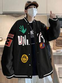 Manfinity LEGND Chaqueta Holgada Con Impresión De Texto Y Dibujos Animados Para Hombres - Negro - Ver 2